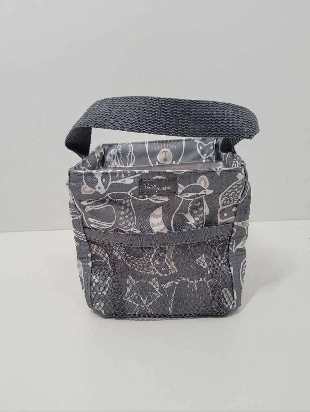 Thirty-One Littles Carry All Caddy 5"x5" Gray Woodland Animal Print Pocket